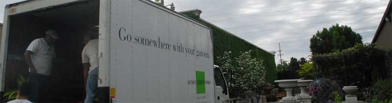 Plant care specialists unloading greenery in the summer heat